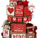24 Pcs Vintage Farmhouse Valentine's Day Tiered Tray Decor Set Heart Wooden Valentine Table Centerpieces Love Heart XOXO Wooden Signs for Home Decor