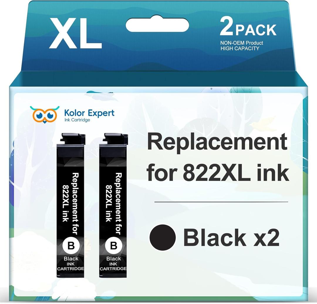 Remanufactured 822XL Ink Cartridge Replacement for 822XL 822 XL T822XL Black for Workforce Pro WF-3820 WF-4820 WF-4830 WF-4833 WF-4834 Printer (2 Black)
