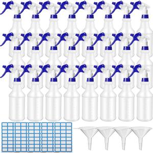 Zubebe 24 Pack 32 oz Plastic Spray Bottle Bulk Empty Leakproof Heavy Duty Spray Bottles for Cleaning Supplies Mist Bottles with Label and Adjustable Nozzle for Plant (Blue, Clear Scale)