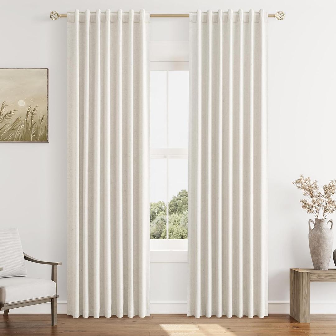 Guken Blackout Curtains 84 Inch Length 2 Panels Set for Living Room Bedroom Back Tab Thermal Insulated 100% Black Out Linen Drapes Room Darkening Window Curtains 84 Inches Long,Beige White