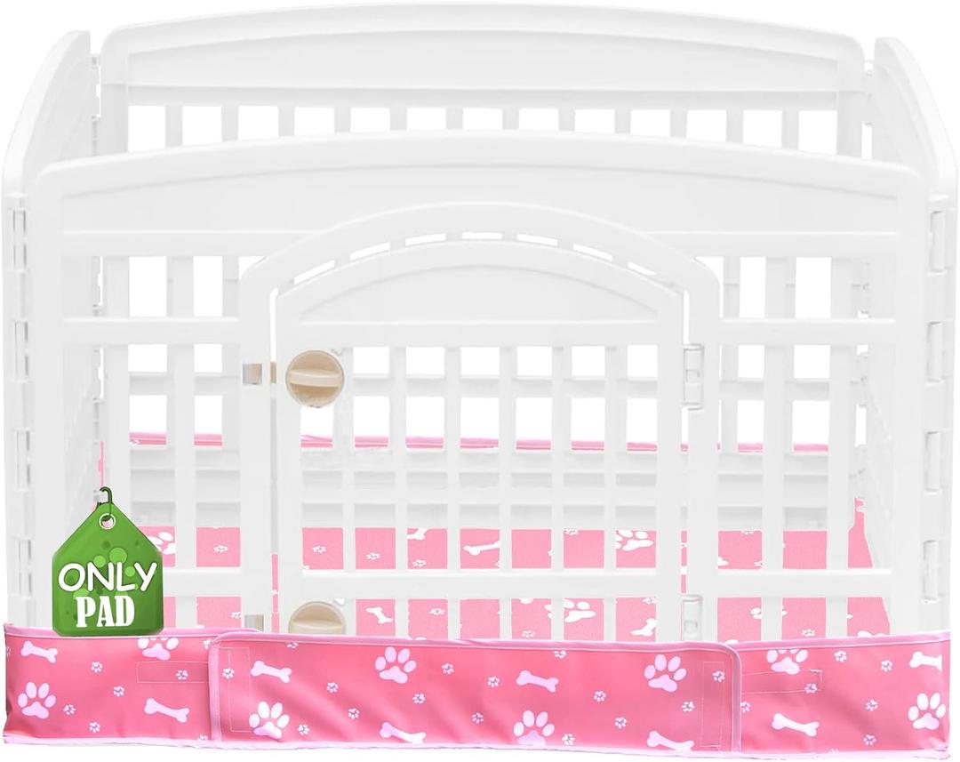 Dog Playpen Bottom Pad Fits for 36 Inch 4 Panels Exercise Pet Playpen, Dog Crate Pad Puppy Playpen Pad, Hoop and Loop Design (Note: Playpen Not Included) -Pink