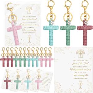 Kenning 36 Pcs First 1st Communion Favor Cross Keychains Bulk Mother's Day Church Gift Christian Baptism Favors Handmade with Thank You Cards Bags, Llavero De Cruz Car Keychain Women Bulk for Guest