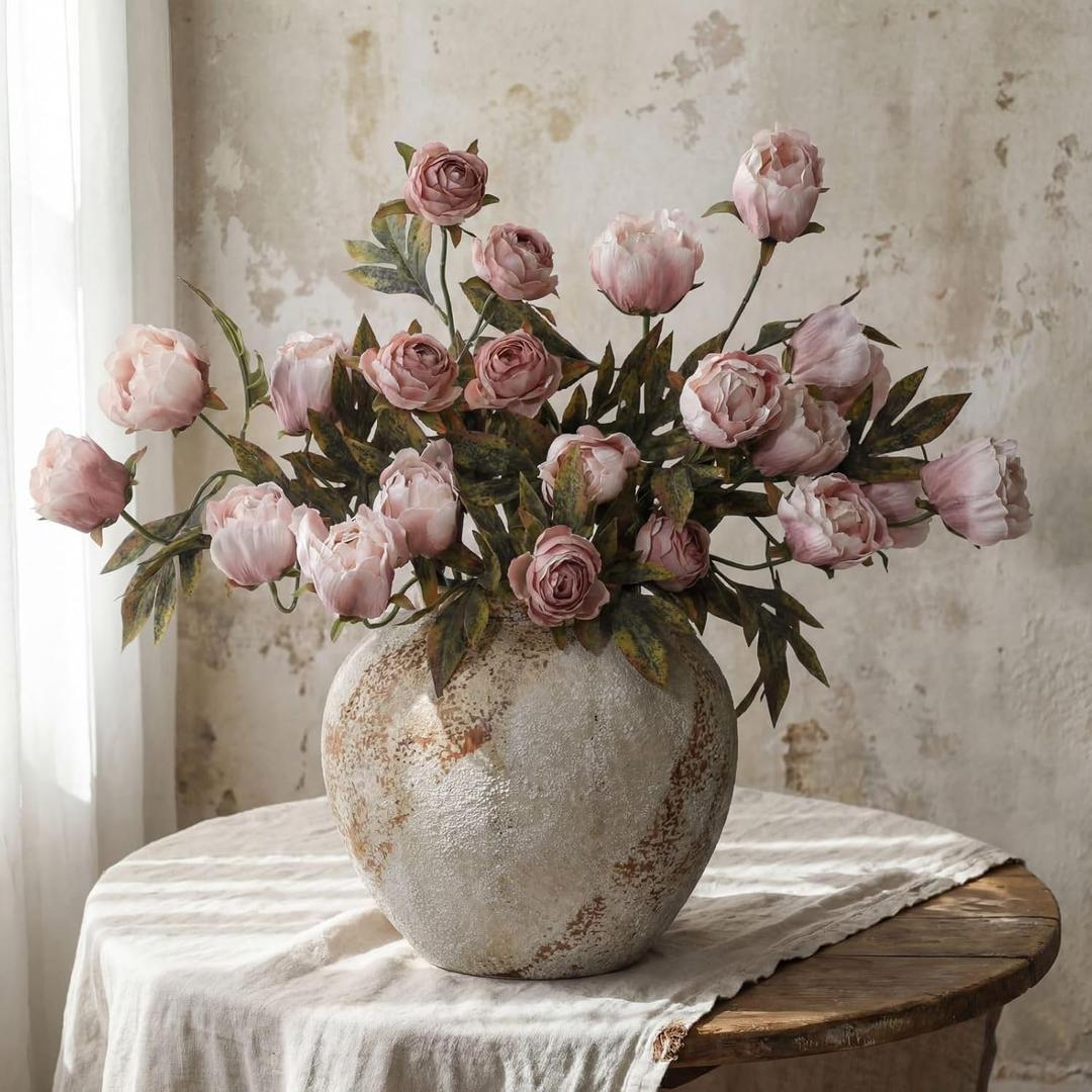 Thiccywoov 8 Pcs Faux Peony Stems Flowers Bulk Vintage Artificial Silk Peonies Stems Real Look Fake Peonies Branch for Vase Filler DIY Bouquet Centerpiece Home Indoor Outdoor Decor (Brownish)