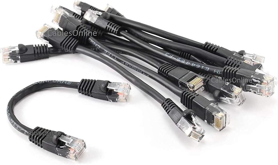 CablesOnline 10-Pack 6inch CAT5e UTP Ethernet RJ45 Full 8-Wire Black Patch Cable, U-000BK-10