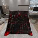 Manfei Geometric Grid Duvet Cover Set Twin Size, Red and Black Checkered Bedding Cover, Men Women Room Decor, Modern Abstract Check Plaid Square Bed Sets for All Season, 1 Pillowcase, No Comforter (Multi 07)