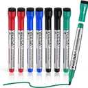 Glass Board Dry Erase Markers, Bullet Tip, 8 Pack with Magnetic Eraser Caps, 4 Assorted Colors, Designed for Glass Board, Bold Color