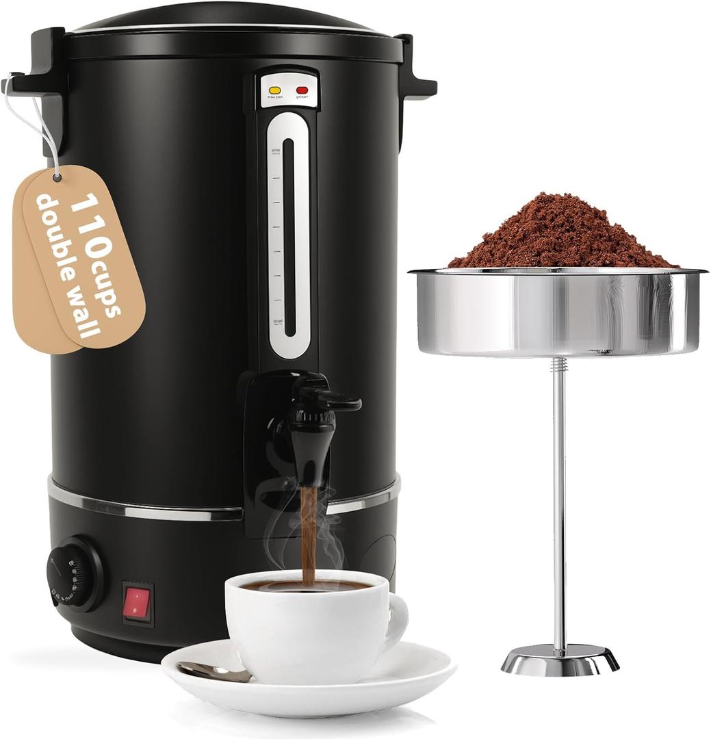 Commercial Coffee Urn110 Cups/16.5L Black Stainless Steel Large Coffee DispenserDouble Wall Electric Coffee UrnElectric Coffee Maker UrnCommercial Percolate Coffee Maker Hot Water Urn