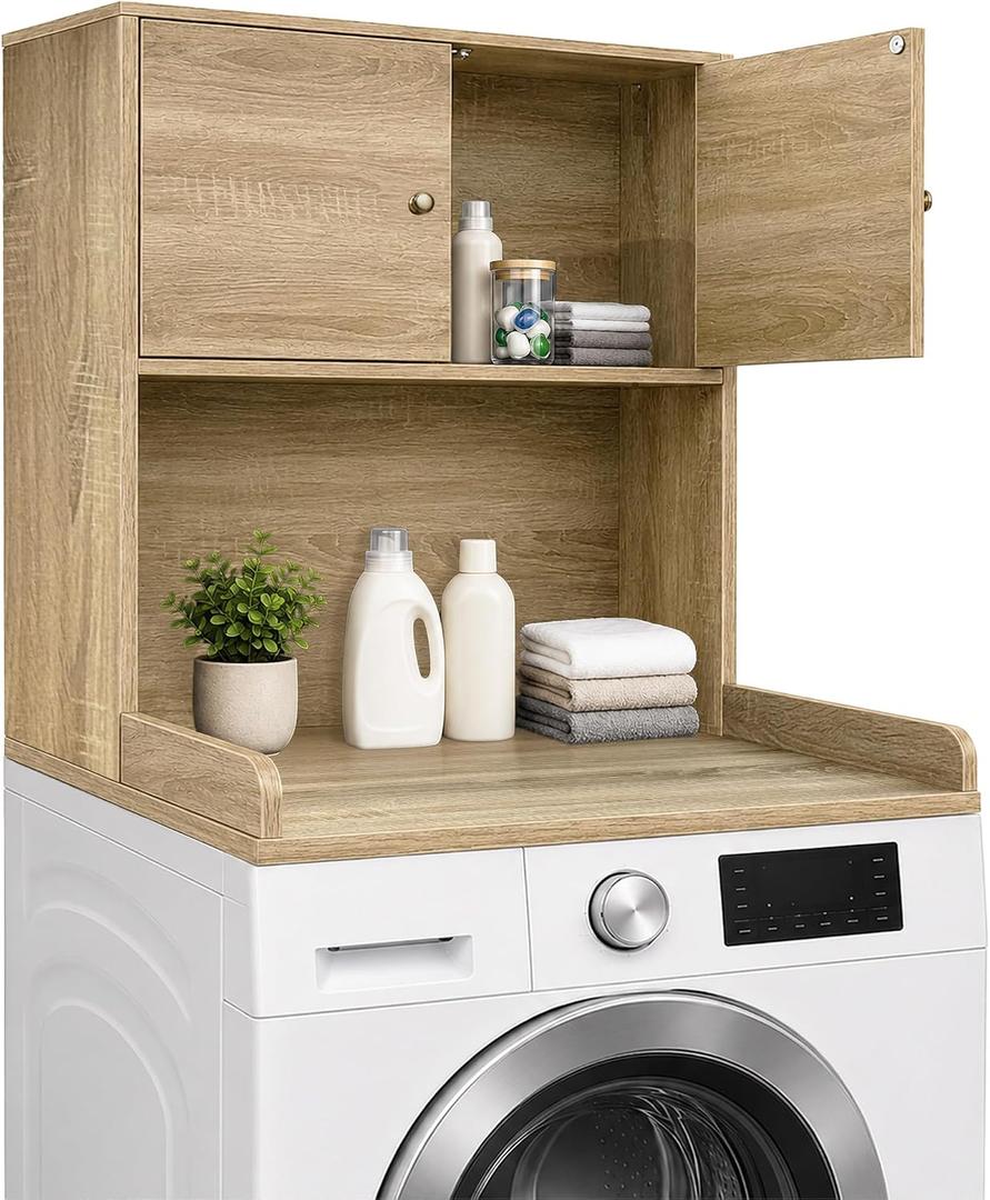 Washer Dryer Countertop with Cabinets, 2-Tier Laundry Countertop with Shelf