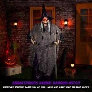 ELAMAS Animatronics 64 inch Dancing Witch Halloween Decorations - Sound Activated with Creepy Sound, Spooky Move, Light Up Eyes, Haunted House Scary Decor Horror Prop for Indoor, Outdoor, Yard Lawn