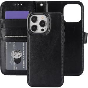 Bocasal Detachable Wallet Case for iPhone 15 Pro Max RFID Blocking Card Slots Holder Premium PU Leather Magnetic Kickstand Shockproof Wrist Strap Removable Flip Protective Cover 5G 6.7 inch (Black)