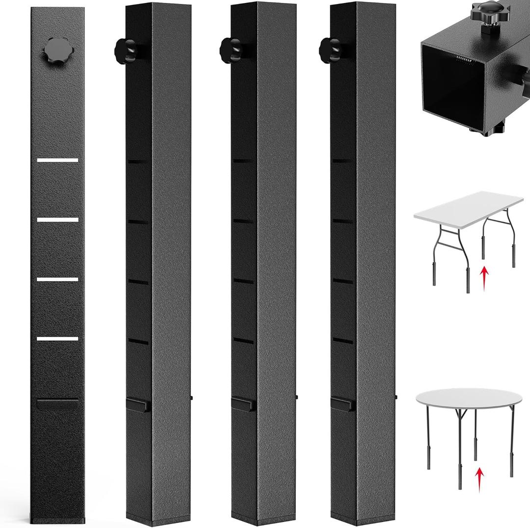 4 Pack Folding Table Leg Extenders, Highly Durable Steel Folding Table Leg Risers, Folding Desk Legs Extensions for Straight｜Bent Legs,3 Levels Adjustable Height Tables Extender Rise 2.3in｜4.3in｜6.3in