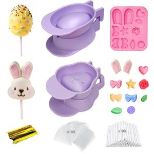 2 Pcs Easter Cake Pop Molds with 100 Sticks & Silicone Fondant Mold,Bunny&Egg shaped Cake Pop Mold | Non-3D Printed | Dishwasher Safe | Baking Molds for Family Holiday Desserts