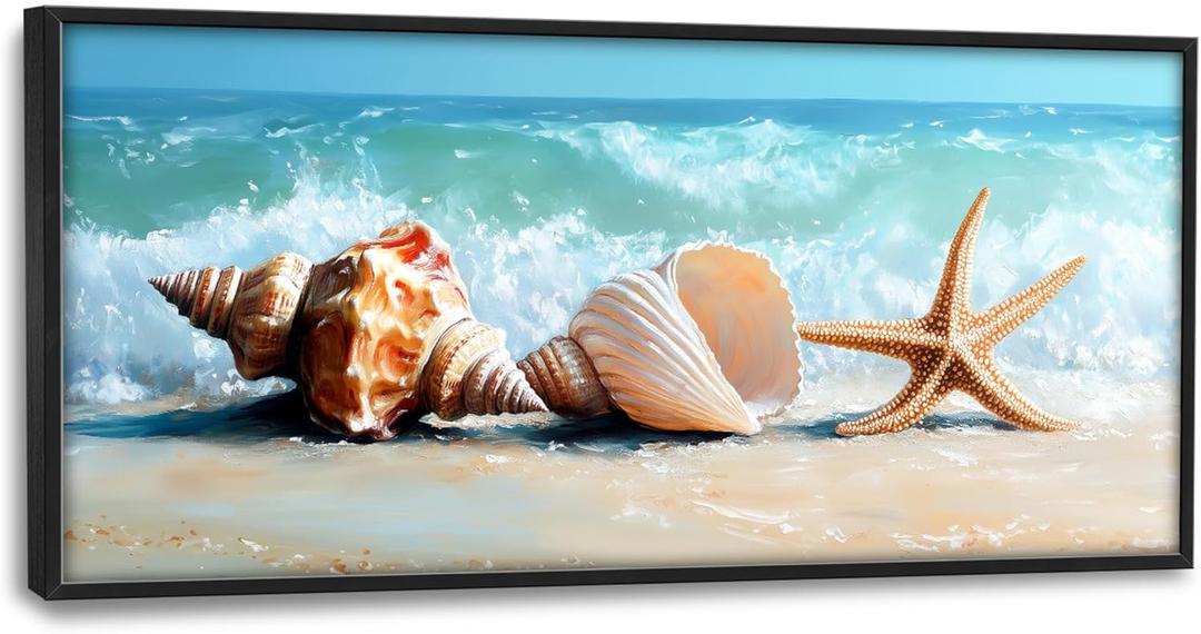 Lovira Beach Large Wall Art Starfish Shell Ocean Coastal Beachy Canvas Wall Decor Pictures Prints Painting Framed Modern Artwork for Living Room Bedroom Bathroom Office 30"x60"