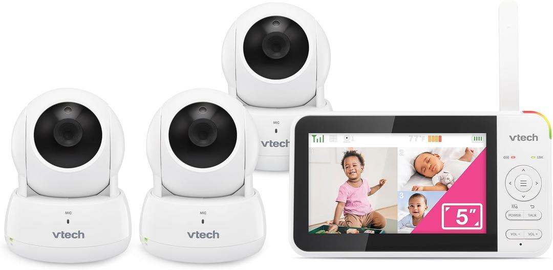 VTech VM924-3 5" Pan Tilt Zoom Video Baby Monitor with 3 Cameras No WiFi, 17Hr Battery, 1000ft Range, Night Vision & Lullabies Ideal for New Parents