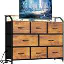 DUMOS TV Stand Dresser with 8 Fabric Drawers, 8-Drawer Chest of Drawers with APP Control LED Lights and Type-C Charging Station, Fabric Storage Tower TV Stand for Living Room, Brown (39.37"D x 13.39"W x 35.43"H (8 Drawers))