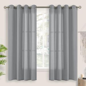 BGment Grey Sheer 63 Inch Curtains 2 Panel Set, Natural Linen Grommet Light Filtering Casual Textured Privacy Semi Sheer Opaque Curtains for Living Room/Bedroom (Each 52 x 63 Inch, Grey)