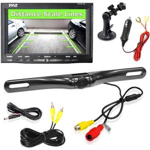 Pyle Car Backup Camera Rearview - Mirror Screen Reverse Parking Sensor HD 7" LCD Screen Monitor Distance Scale Line Waterproof Night Vision 170 Wide Angle Lens Swivel Angle Adjustable Cam - AZPLCM7500