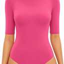MANGOPOP Women's Half Sleeve Boat Neck Bodysuit 3/4 Sleeve Body Suit Fitted Going Out Tops 2026 Medium