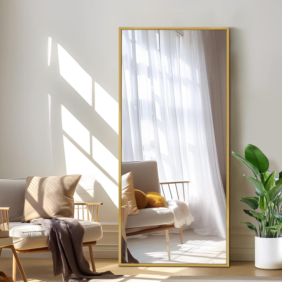 Pexfix Full Length Mirror Full Body Mirror 47''22'' Mirror Full Length with Gold Aluminum Alloy Frame(no Stand)