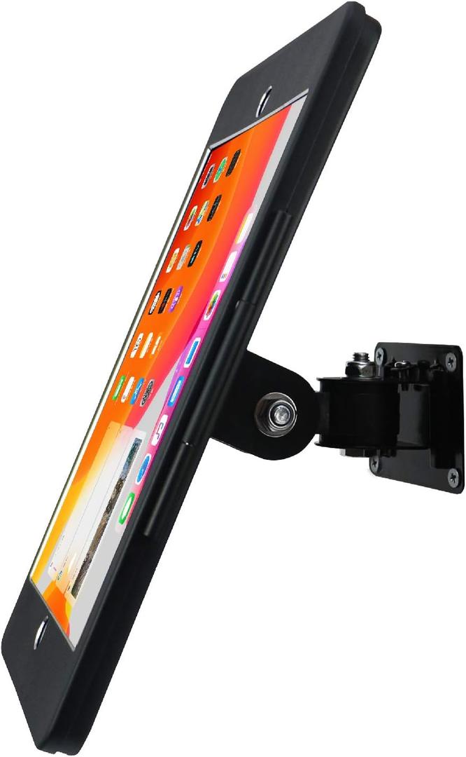 Tablet On Wall Mount Bracket for iPad 10.2-Inch (9th,8th,7th Gen.),with Anti Theft Security Lock and Key, Rotate Design Arbitrary Adjustment,Multi Angle,Metal,(Black)