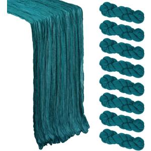 8 Pack Teal Cheesecloth Table Runner 10Ft Gauze Cheese Cloth Table Runner 120 Inch Boho Sheer Rustic Fabric for Holiday Decor Bridal Baby Shower Wedding Home Decoration