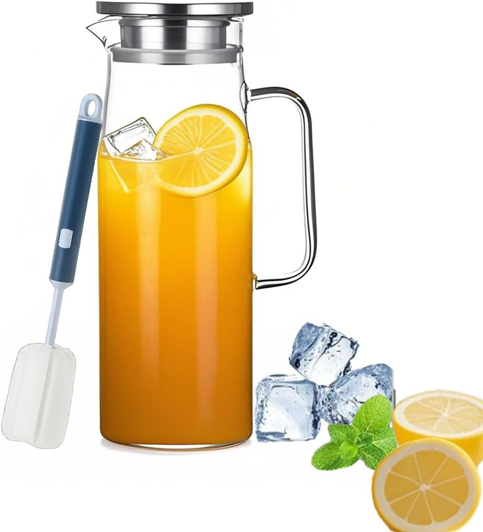 1.5 L Glass Pitcher with Lid Water Jug, Juice Jug, Glass Iced Tea Pitchers, Water Filter Pitcher for Coffee, Milk, Cold or Hot Beverages