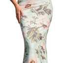 Auraxe Formal Halter Maxi Dress for Women Summer Floral Elegant Mesh Ruched Bodycon Cocktail Wedding Guest Long Dresses (S)