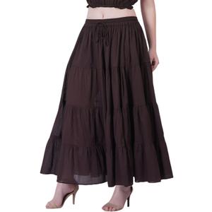 Wevez Womens Boho Flowy Maxi Skirt White, Flared Ruffle A-Line, Elastic Waist Long Summer Spring Skirt, 8-26, Dark Brown