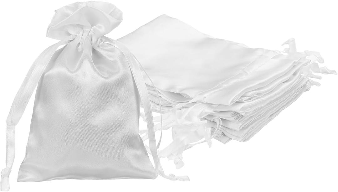 PATIKIL Satin Drawstring Favor Bags, (6" x 4", White) (11Pcs), Satin Gift Bags Gift Pouches with Drawstrings, Suit for Wedding/Festival/Birthday/Celebration