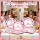 First Communion Decorations Cross Floral Paper Plates and Napkins Set, 9 Inch Disposable Baptism Plates and Napkins, Christening Decorations Primera Comunion Decoracion Party Supplies