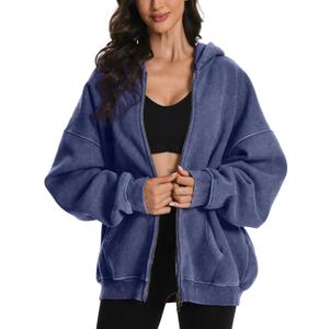 FAIABLE Womens Mens Zip Up Hoodie Oversized Acid Wash Hoodies Heavyweight Distress Cotton Fleece Zipper Hoodie Vintage M