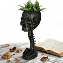 Skull Planter 11.6" Tall Black Gothic Pot | Spooky Goth Home Decor for Bathroom Bedroom, Halloween Plant Pot Flower Vase, Gothic Room Decor Skull Ornament for Indoor Plants