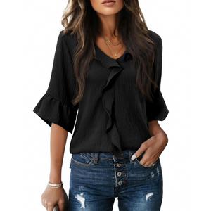 siliteelon Womens Blouses Dressy Casual 3/4 Sleeve Ruffle Bell Top Ladies Business Formal Work Shirt Spring Trendy 2026 2