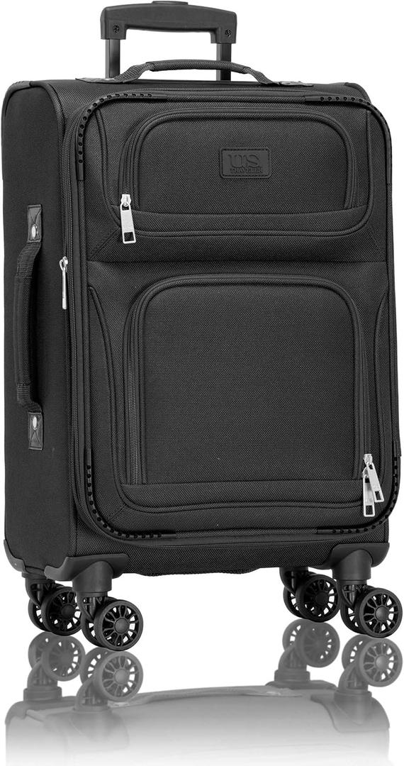 U.S. Traveler Rio Lightweight Softside Rolling Carry-on Suitcase, 4-Wheel Single, Black (22")