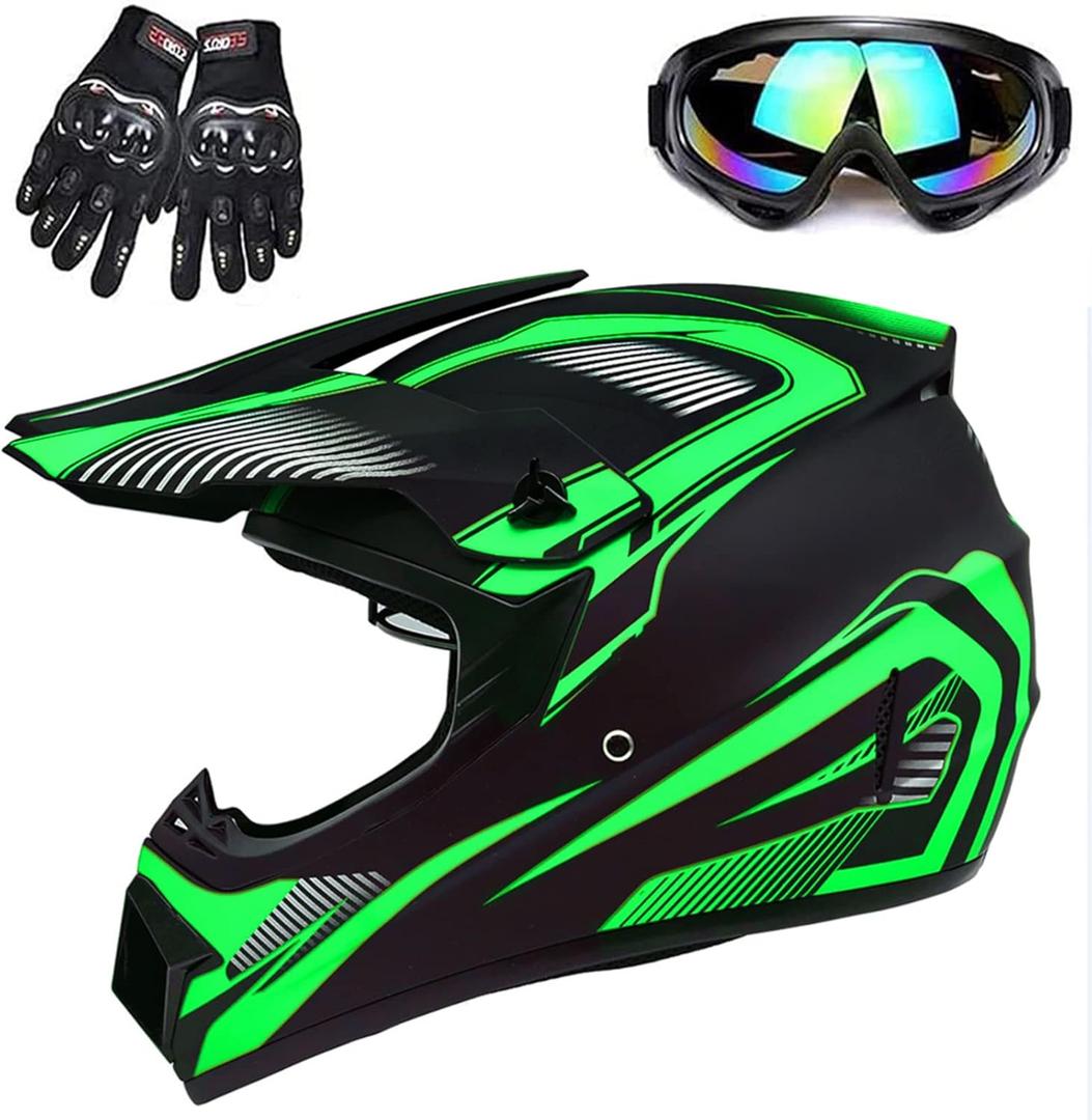 Adult 4 Wheeler Helmet, Off-Road Helmet, Motocross Helmet DOT Certification Comfortable and Breathable Full Helmets for Locomotives Used in All Seasons, Green, L