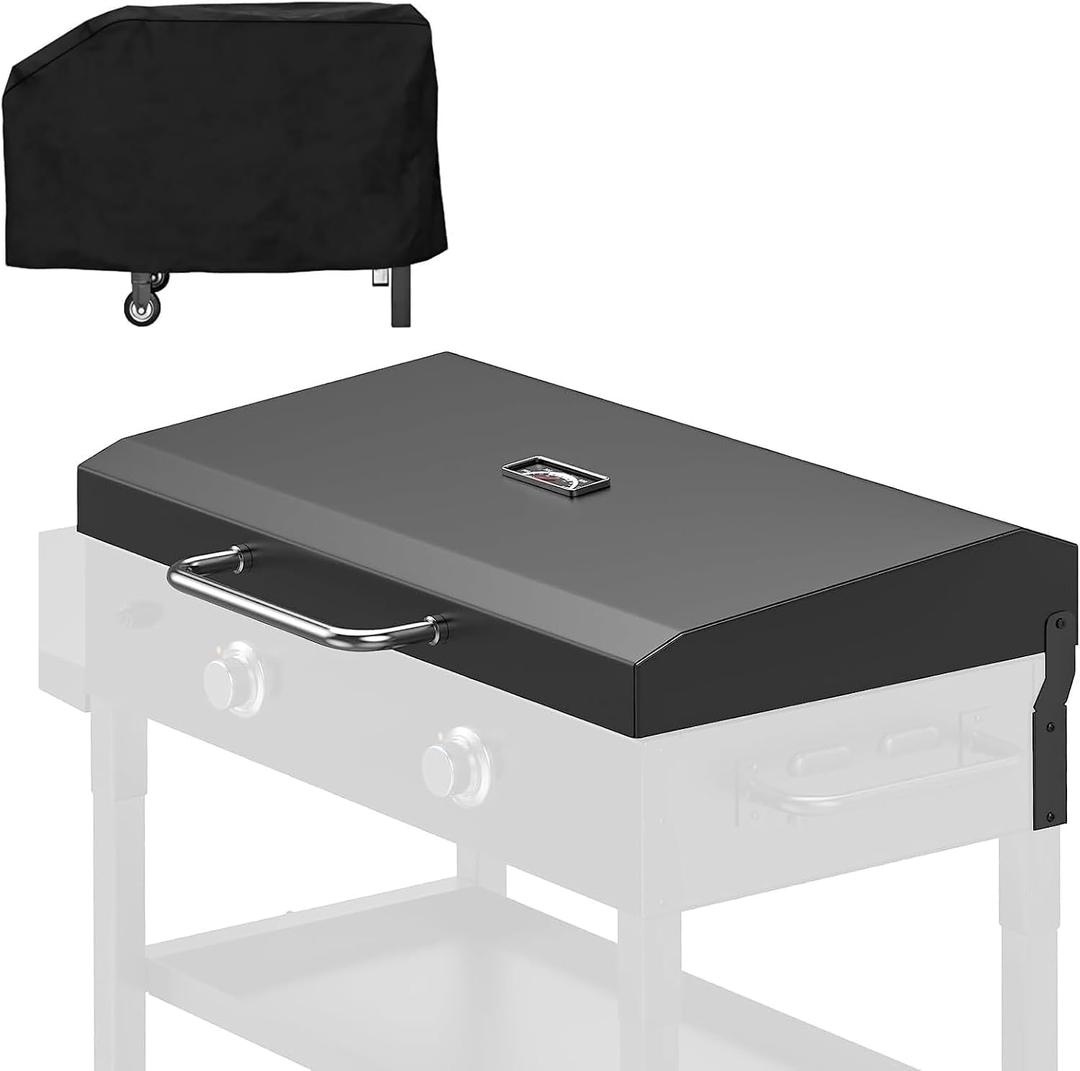 Hinged Lid for Blackstone 28 Inch Griddle Grill,Griddle Hard Cover Hood Accessories for Blackstone 1517 1853 1605 1856 28'' griddle,with Grill Cover and Temperature Gauge,Black