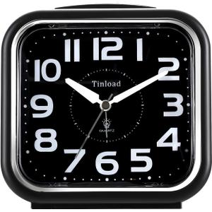 5.5" Large Analog Alarm Clock Silent Non Ticking, Gentle Wake, Beep Sounds, Increasing Volume, Battery Operated Snooze and Manual Light, Easy Set, Black (Best for Elder)