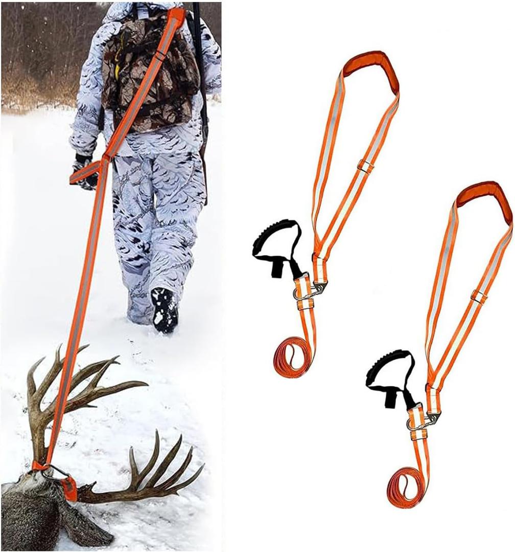 2Pack Deer Drag Harness Deer Drag Rope for Hunting Gear Deer Drag Strap for Deer Hunting Accessories with Safety Reflective Green Strap and Comfort Grip Handle