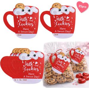 2 x Valentines Day Cards for Kids School, Funny Cookies Milk Gift Tags Party Favors Decoration, Valentine Exchange Card, Birthday, Graduation, Easter Treats Decor, Cute Classroom Gifts Decor