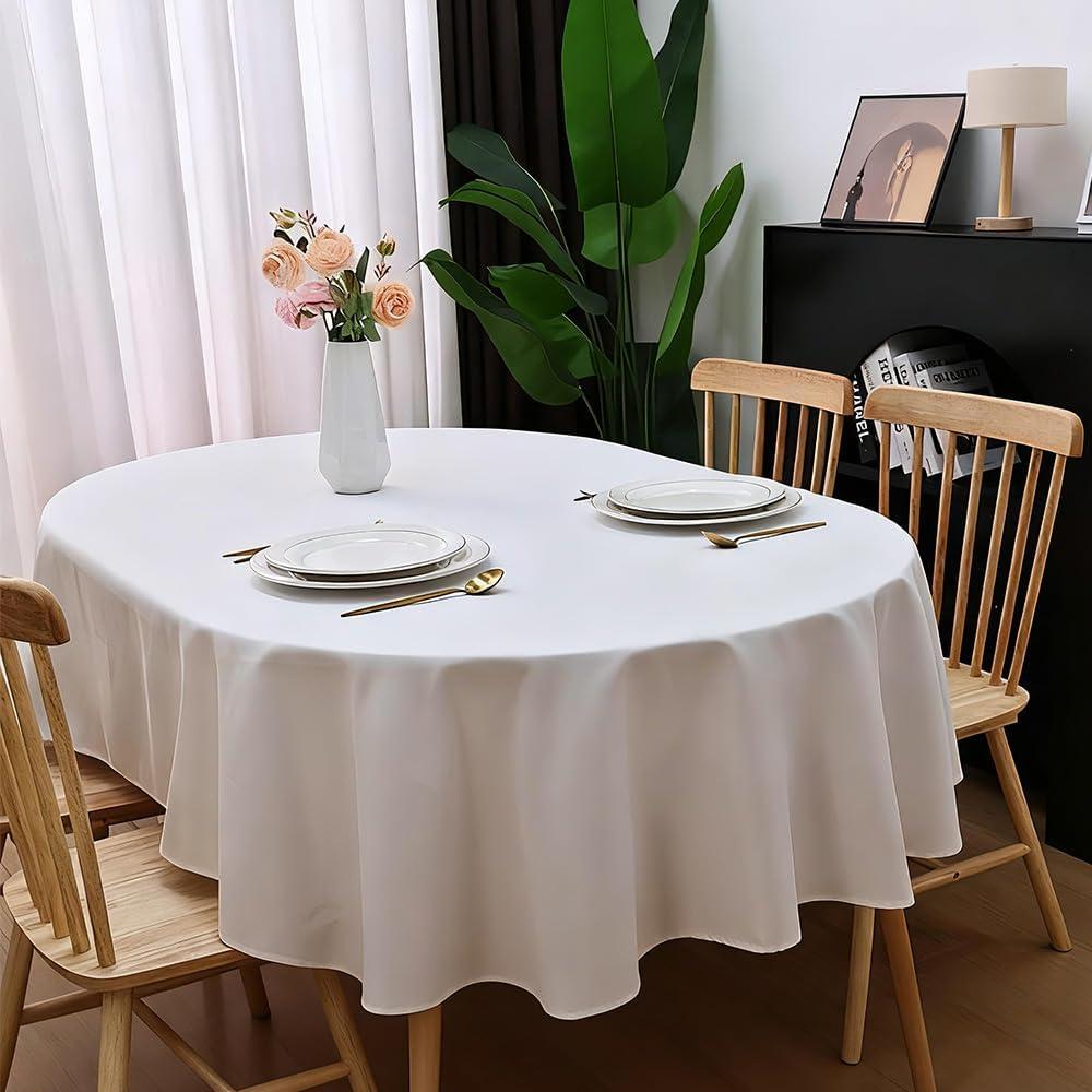 Oval Tablecloth 60 x 84 inch for 6-8 Seats Washable Dining Table Cloths Polyester Fabric White
