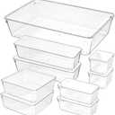 16 Pack Plastic Drawer Organizers Set, 5-Size Kitchen and Office Desk Drawer Organizer Trays, Acrylic Non Slip Storage Bin Divider for Makeup,Jewelry,Gadgets Utensils,Bedroom,Bathroom Vanity,Clear
