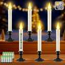 6 Pack Battery Operated Window Candles with Sensor Dusk to Dawn, Ivory Flameless Taper Candlesticks with Removable Black Base & Suction Cups, LED Candlestick for Christmas Decor Home, 12 AA Batteries