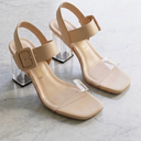 Women's Clear Crystal Block Heel Sandals,Summer Fashion Elastic Ankle Strap Casual Open Toe High Heels Crystal Floral Elegant Pumps Dress Shoes Size 8