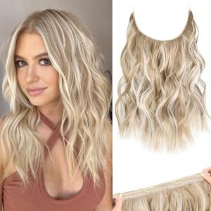 REECHO Invisible Wire Hair Extensions with Thinner Softer Lace Weft (Dark Blonde with Highlights, 12 Inch (Pack of 1))