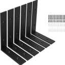 6-Pack Heavy Duty 10-Inch Black Shelf Brackets, L Shelf Bracket 10 Inch for Floating Shelves, 1/5-Inch Thick