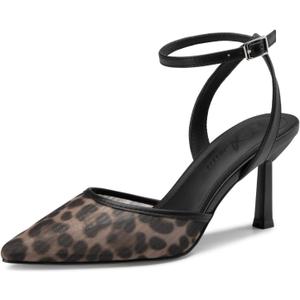 Athlefit Women's Closed Pointed Toe 3 Inch High Heels Ankle Strap Stiletto Heel Wedding Party Dress Pumps Shoes (8, Leopard)