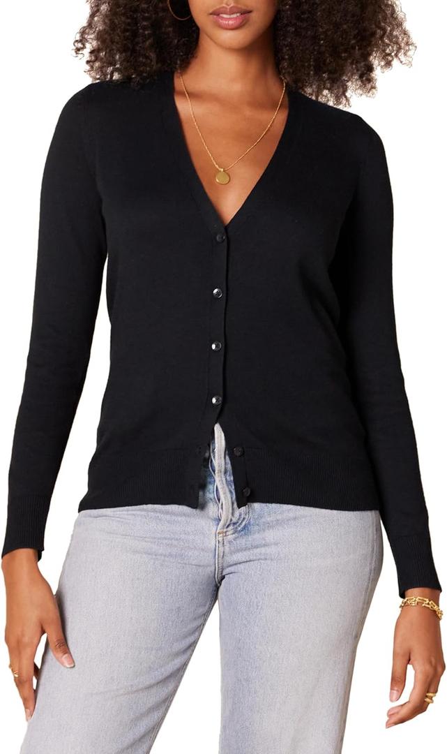 Amazon Essentials Women's Lightweight V-Neck Cardigan Sweater (Medium, Black)