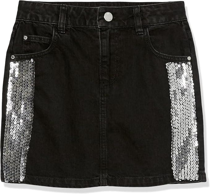 GUESS Girls Black Denim Skirt with Sequin Ribbon, Black Size 14
