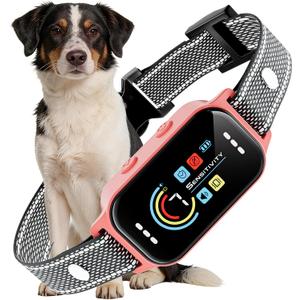 Dog Bark Collar, Auto Anti Barking Collar for Large Medium Small Dogs 11-120lbs, 7 Sensitivity Levels, 5 Safe Training Modes, Humane Bark Training Collar, No Shock Option Pink