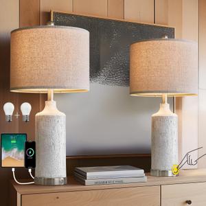 OYEARS 24 Table Lamps Set of 2, Bedside Lamps for Bedroom Night Stands, 3-Way Dimmable Table Lamps for Living Room With USB A+C, Farmhouse Touch Lamp for Home Decor, End Table, Modern (Bulb Included)